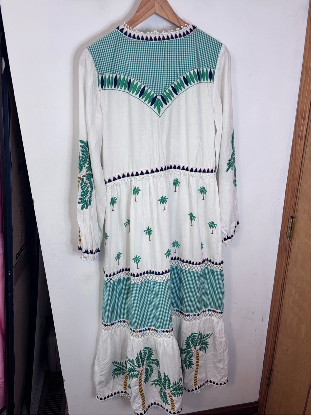 FARM Rio Bohemian Linen Maxi Dress with Green Palm Embroidery - Picture 6 of 14